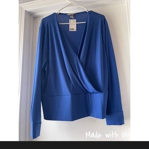 H&M Blue XL L/S V-neck blouse. New, Tags on.
